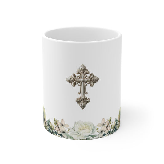 Floral Cross Ceramic Mug